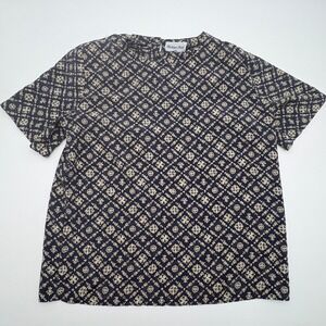 Vintage Heritage Road Navy Floral Tile Print Blouse Short‎ Sleeve Top